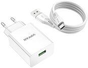 Vipfan E03 wall charger, 1x USB, 18W, QC 3.0 + USB-C cable (white)