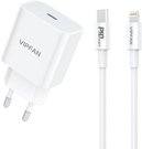 Vipfan E04 wall charger, USB-C, 20W, QC 3.0 + Lightning cable (white)