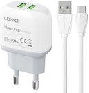 Wall charger LDNIO A2219 2USB + USB-C cable