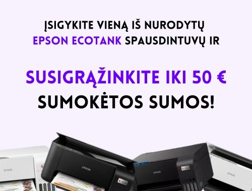 Epson EcoTank pinigų susigrąžinimo (cashback) akcija