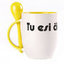 A cup with a spoon. Yellow (250 ml)
