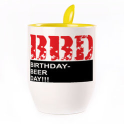 A cup with a spoon. Yellow (250 ml)