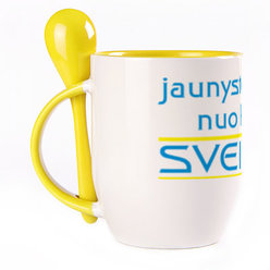 A cup with a spoon. Yellow (250 ml)