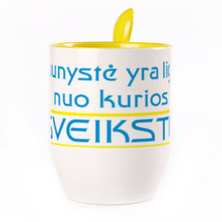 A cup with a spoon. Yellow (250 ml)