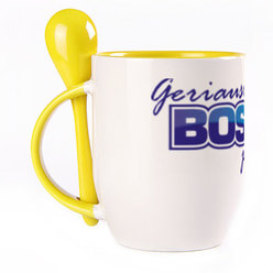 A cup with a spoon. Yellow (250 ml)
