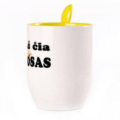 Puodelis su šaukšteliu. Geltonas (250 ml)