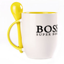 A cup with a spoon. Yellow (250 ml)