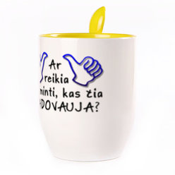 Puodelis su šaukšteliu. Geltonas (250 ml)