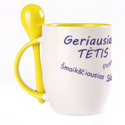 A cup with a spoon. Yellow (250 ml)