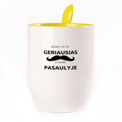 Puodelis su šaukšteliu. Geltonas (250 ml)