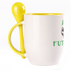 A cup with a spoon. Yellow (250 ml)