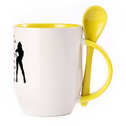 A cup with a spoon. Yellow (250 ml)