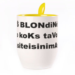 A cup with a spoon. Yellow (250 ml)