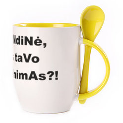 A cup with a spoon. Yellow (250 ml)