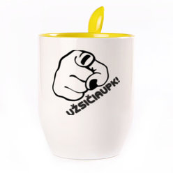 A cup with a spoon. Yellow (250 ml)