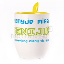 Puodelis su šaukšteliu. Geltonas (250 ml)