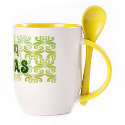 A cup with a spoon. Yellow (250 ml)