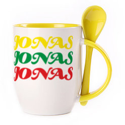 Puodelis su šaukšteliu. Geltonas (250 ml)