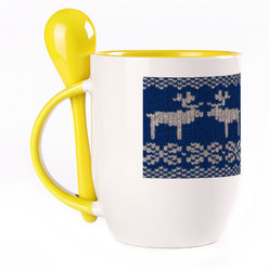 A cup with a spoon. Yellow (250 ml)