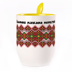 Puodelis su šaukšteliu. Geltonas (250 ml)
