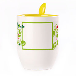 A cup with a spoon. Yellow (250 ml)