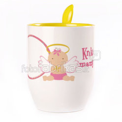 Puodelis su šaukšteliu. Geltonas (250 ml)