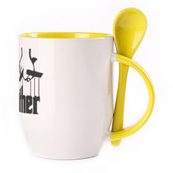 A cup with a spoon. Yellow (250 ml)