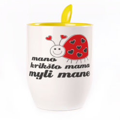 Puodelis su šaukšteliu. Geltonas (250 ml)