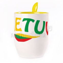 A cup with a spoon. Yellow (250 ml)