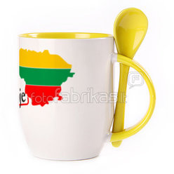 A cup with a spoon. Yellow (250 ml)