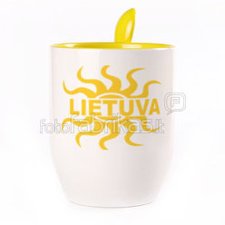 Puodelis su šaukšteliu. Geltonas (250 ml)