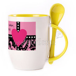 A cup with a spoon. Yellow (250 ml)