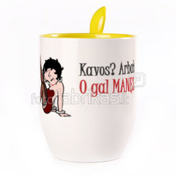 Puodelis su šaukšteliu. Geltonas (250 ml)
