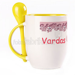 A cup with a spoon. Yellow (250 ml)