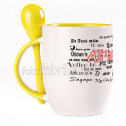 A cup with a spoon. Yellow (250 ml)