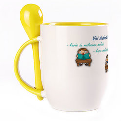 A cup with a spoon. Yellow (250 ml)