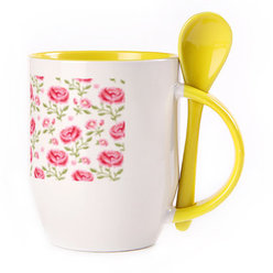 A cup with a spoon. Yellow (250 ml)
