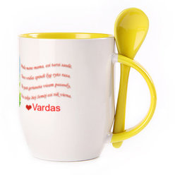 A cup with a spoon. Yellow (250 ml)