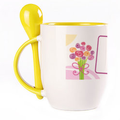 A cup with a spoon. Yellow (250 ml)