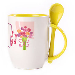 A cup with a spoon. Yellow (250 ml)