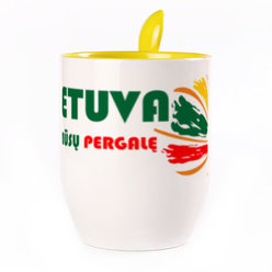 Puodelis su šaukšteliu. Geltonas (250 ml)