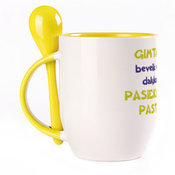 A cup with a spoon. Yellow (250 ml)