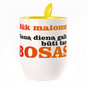 Tass koos lusikaga. Kollane (250 ml)