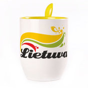 A cup with a spoon. Yellow (250 ml)