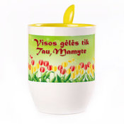 Tass koos lusikaga. Kollane (250 ml)
