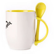 A cup with a spoon. Yellow (250 ml)