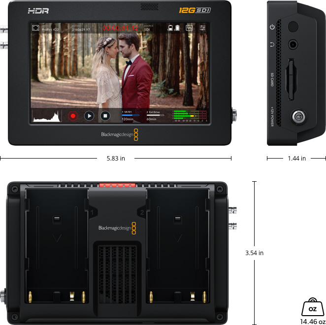 Blackmagic Video Assist 5 12G HDR dydis